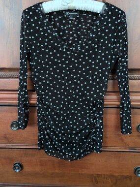 INC International Concepts Sheer Black White Polka Dot Top XS